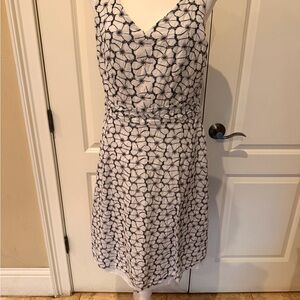 Elegant Black and White Thread Patterned Dress, Size 14